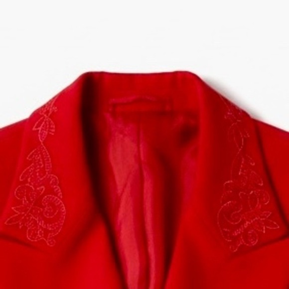 Griffith Gray St John Red Wool Blazer Detailed Collar Cuffs Size 6 Made in Italy - Picture 4 of 11